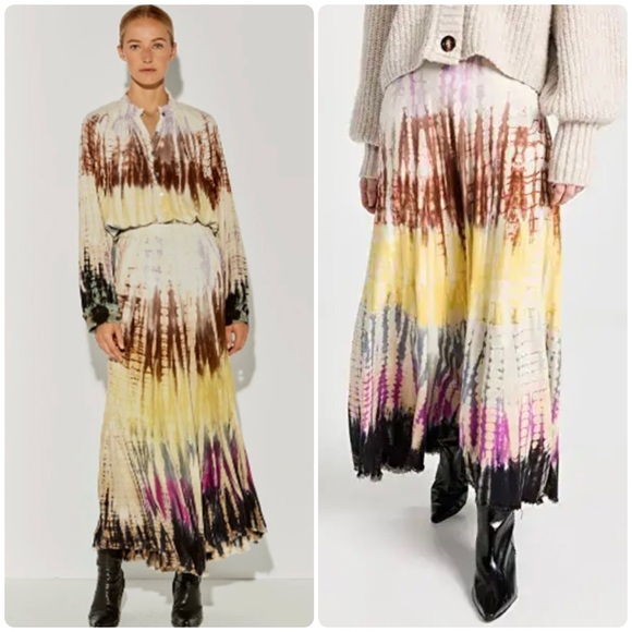Raquel Allegra Dresses & Skirts - New! Raquel Allegra Frida Tie Dye Pink, Brown & Yellow Midi Skirt 💛 Small NWT!!